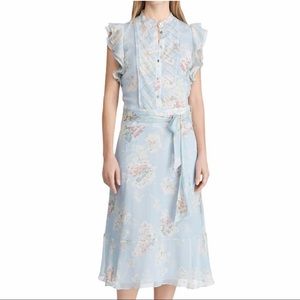 Lauren Ralph Lauren Womens Janevra Blue Chiffon Midi Casual Dress